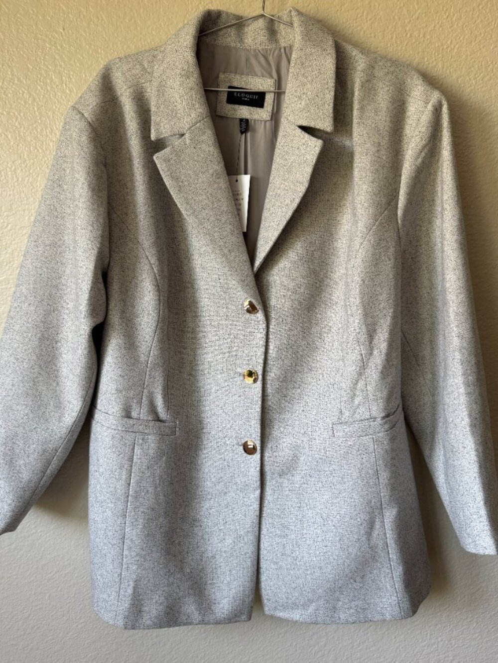 Eloquii Classic Blazer 24W Cinchable Waist Lined Notch Lapel Gold Buttons Gray